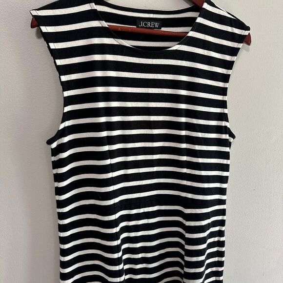 J. Crew Women’s Maxi Dress Size Medium Black White Stripe Cotton Cap Sleeve - Picture 2 of 5